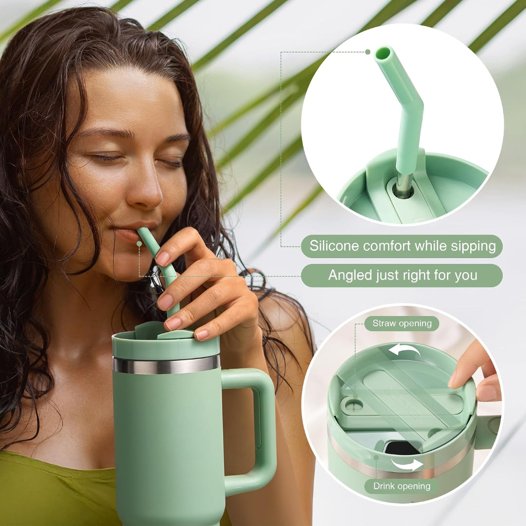 FlowOne Tumbler with Handle and Straw Lid 30 Oz– Insulated Stainless Steel Travel Mug – BPA-Free, Leakproof, Dishwasher Safe – Hot and Cold Drinkware – Car Cup Holder Fit