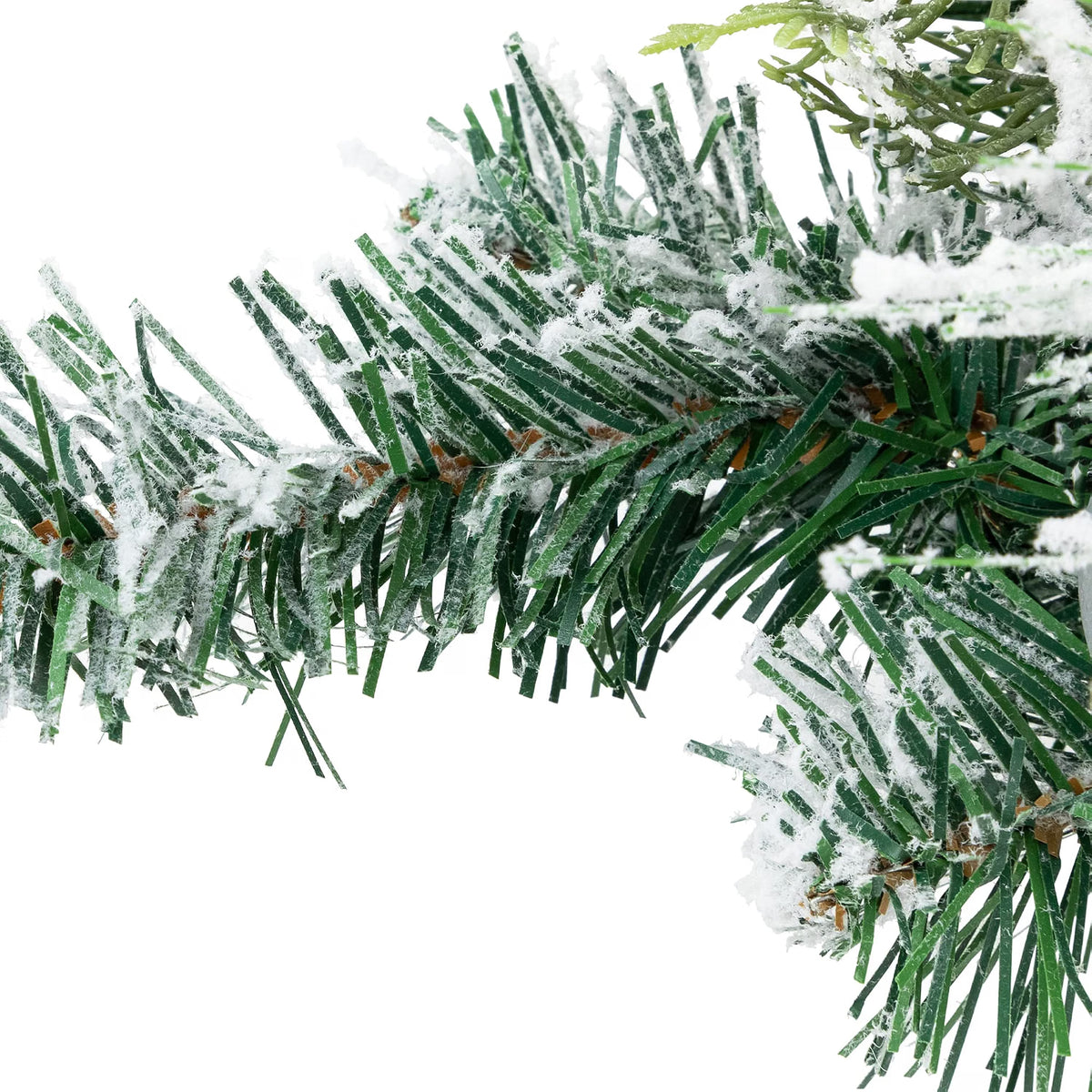 Flocked Pine Triple Candle Holder with Iridescent Christmas Ornaments - 30"