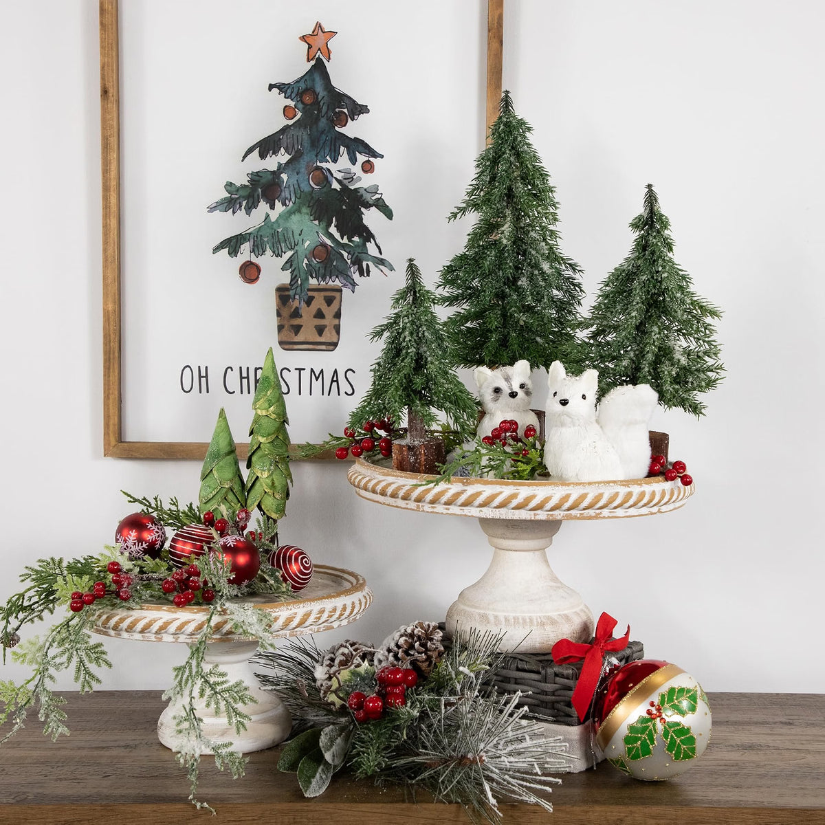 Frosted ICY Pine Tree with Log Base Christmas Decoration - 7.5"