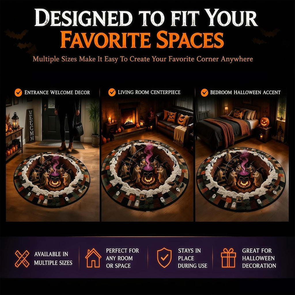 3D Haunted Staircase Round Rug – Spooky Halloween Optical Illusion，B-120cm