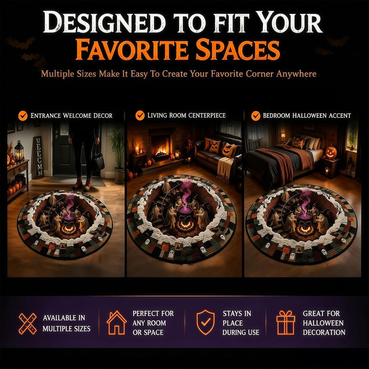 3D Haunted Staircase Round Rug – Spooky Halloween Optical Illusion，B-120cm
