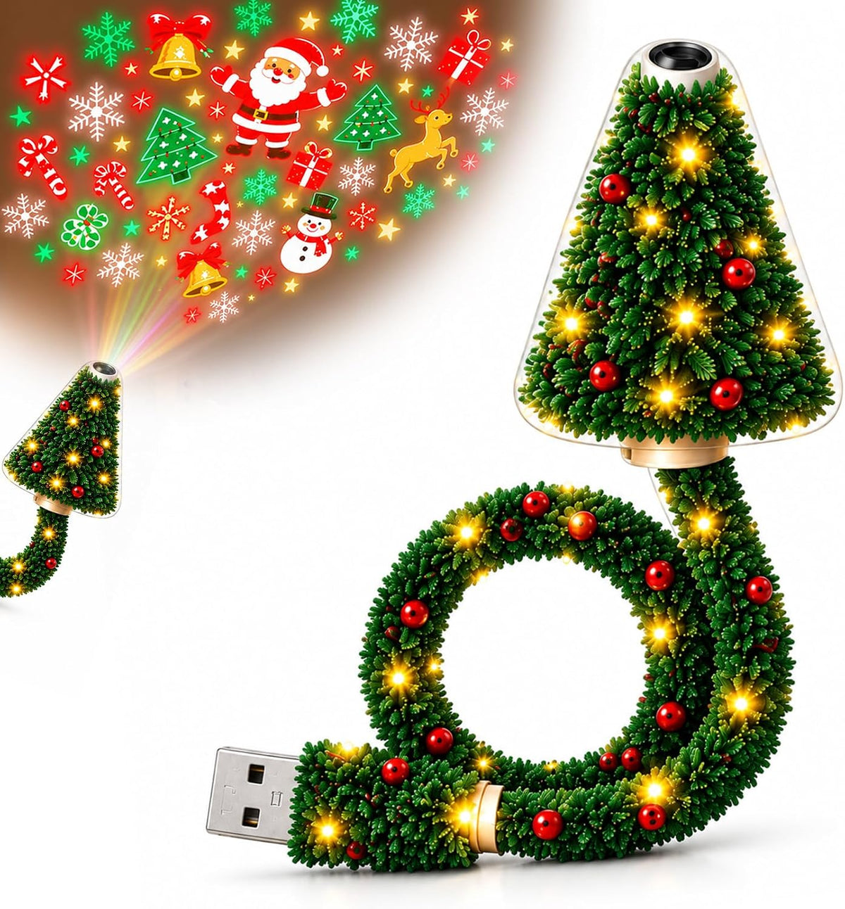 Christmas Projector Night Light with Tree-Shaped Design for Indoor Use