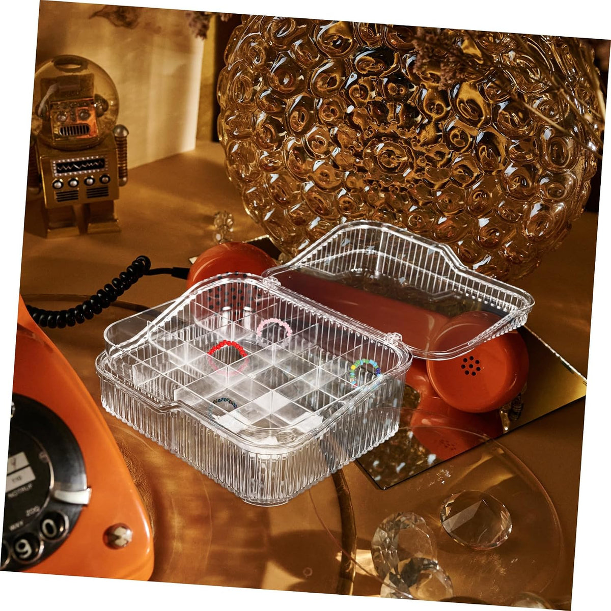 2-tier Jewelry Storage Box 16-compartment Organizer Ps Lightweight Detachable Drawer Design, Bedroom Vanity Use, Cover, Space-saving Desktop Holder