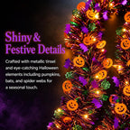 Halloween Garland Metallic Foil Tinsel with Pumpkin Bat Designs (Type 1,5.7M+40LED)