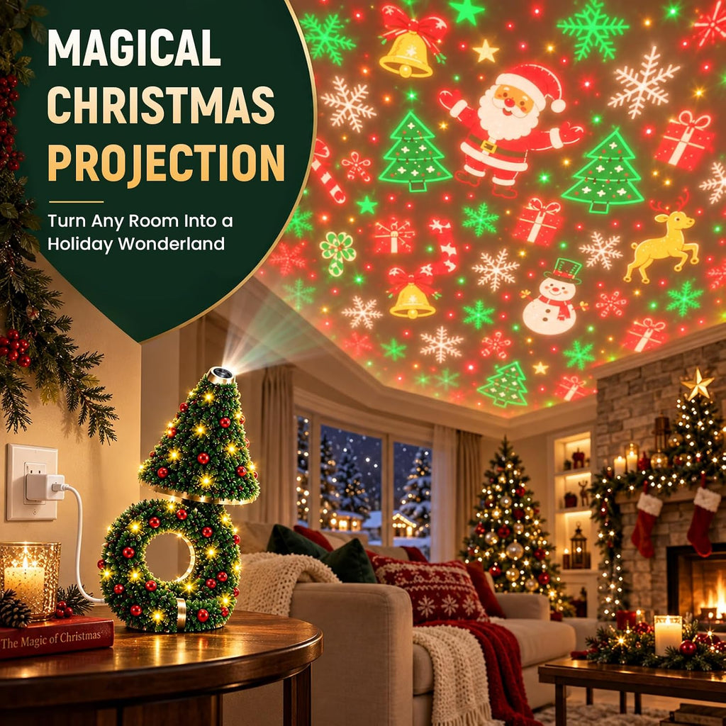 Christmas Projector Night Light with Tree-Shaped Design for Indoor Use