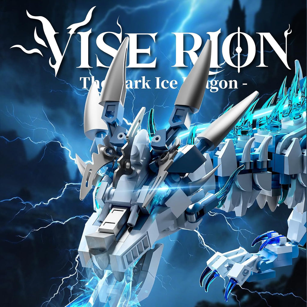 Mechanical Ice Dragon Building Blocks, 1,646-Piece Model Kit with LED Light