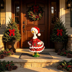 Christmas Porch Goose Outfit Green Fuzzy Costume Holiday Decor (#C) Festive Outdoor Style: Dress Your Porch Goose With A Green Costume For Christmas Displays And Seasonal Yard Decor