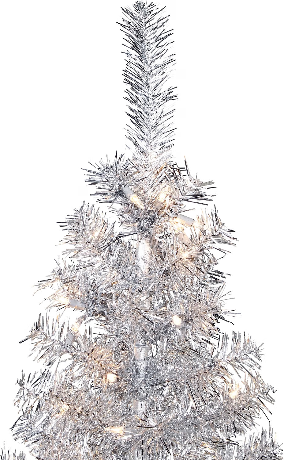 Pre-Lit Artificial Tinsel Christmas Tree - 3' - Silver - Clear Lights