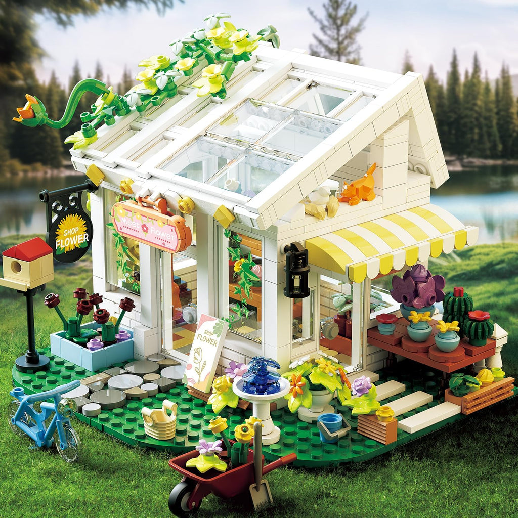 Flower House Building Blocks, Botanical Greenhouse Set with LED Light, 832 Pieces