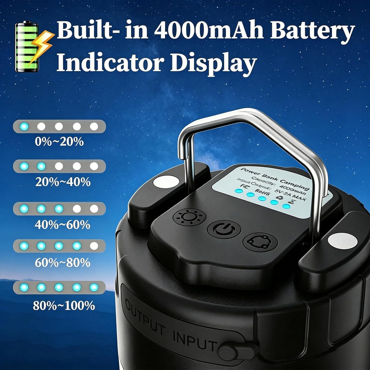 1000LM Rechargeable Camping Lantern | 4000mAh | Up to 110hrs | Magnetic Base | Waterproof | Emergency & Hanging Light