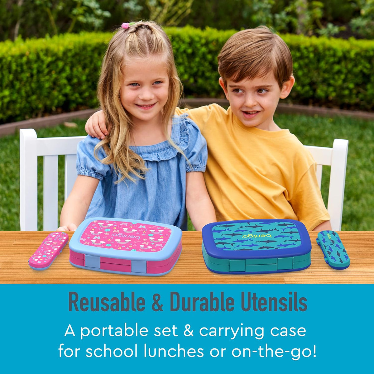 Kids Prints 5-Compartment Bento-Style Kids Lunch Box Set with Reusable Plastic Utensils (Dinosaur)