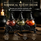 Vintage Witch Hat Spice Jars Set, Gothic Apothecary Glass Seasoning Containers