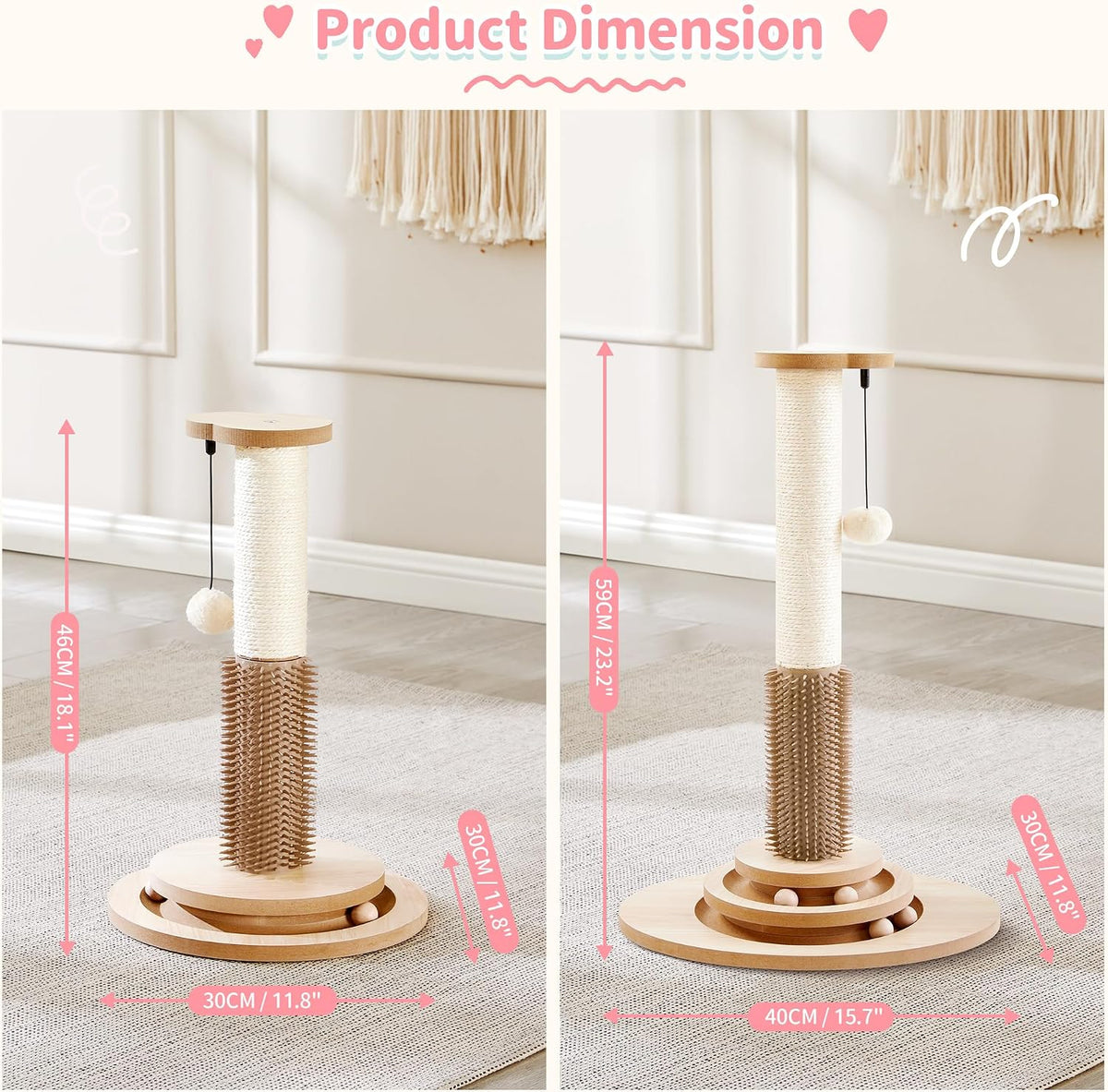 Made4Pets Cat Scratching Post, 23" Indoor Cat Scratcher with Self-Groomer