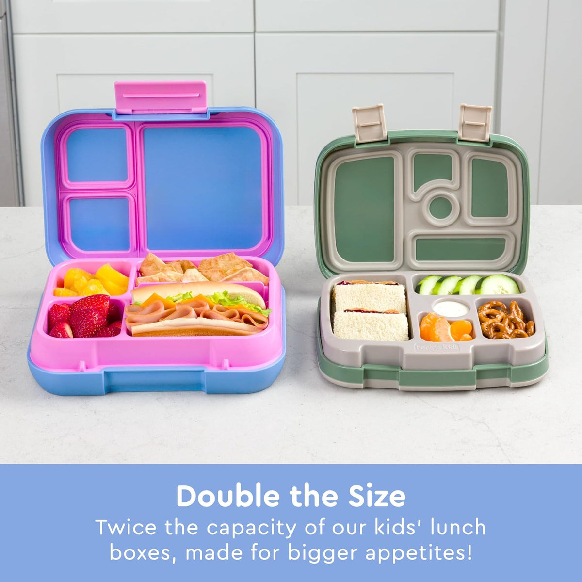 Pop Lunch Box (Periwinkle/Pink) Set With Kids Bento-Style Snack Box (Purple)