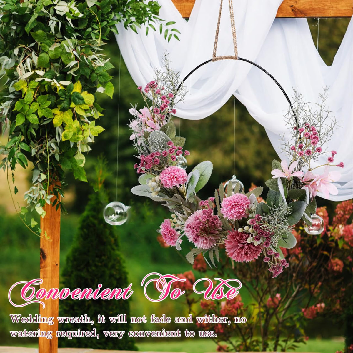 Wedding Wreath Artificial Flower Wreath Faux Floral Hanging Decor for Front Door Window Porch Indoor Outdoor 16.53 X 12.59 X 1.96 in