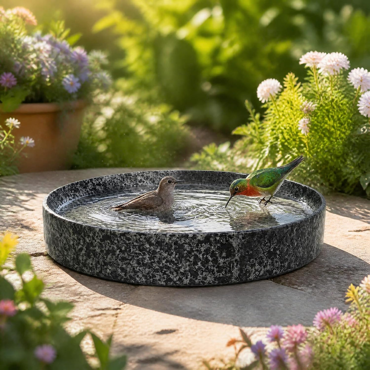 Stone Bird Bath Bowl, 10-Inch Heavy Duty Outdoor Bird Feeder