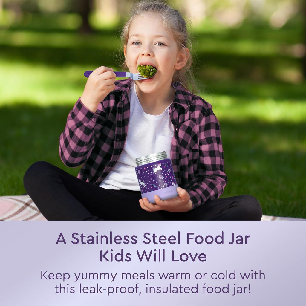 Kids Stainless Steel Food Jar and Reusable Stainless Steel Utensils Set