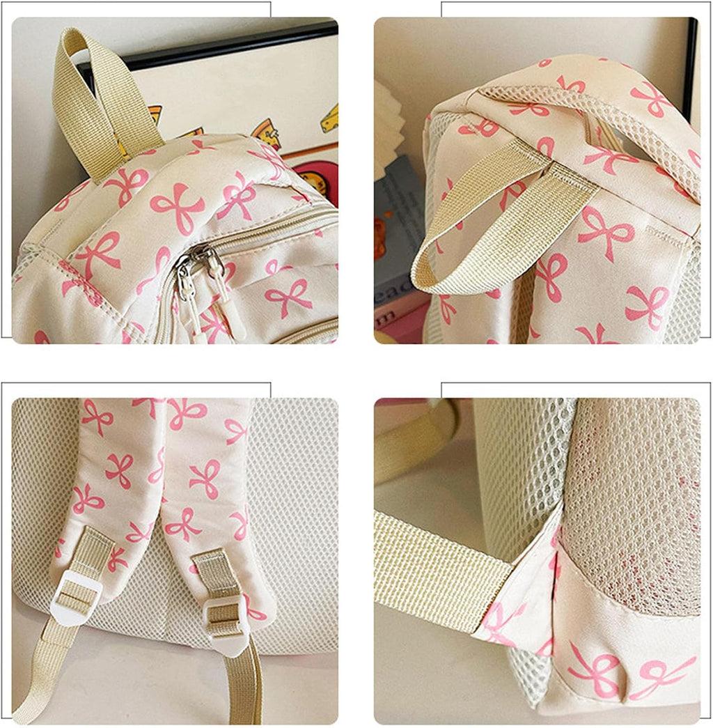 Bow Backpack 3 Piece Set, Coquette Backpack Cute Kawaii Daypack, Preppy Backpacks for School Travel College Daily Use