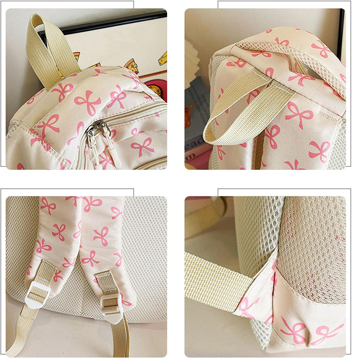 Bow Backpack 3 Piece Set, Coquette Backpack Cute Kawaii Daypack, Preppy Backpacks for School Travel College Daily Use