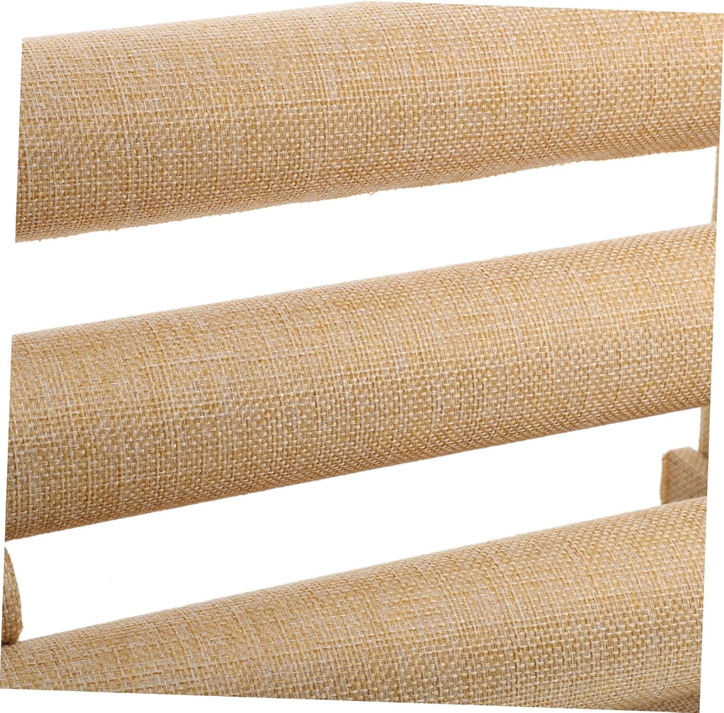 Bracelet Display Stand Multi Tier Tabletop Holder for Displays PVC Linen Wood Build, Beige Finish, Secure Platform for Collections, Versatile Use on Cases