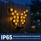 Solar Butterfly Wall Lights Outdoor, Solar Lights Outdoor Metal Butterfly Wall Decor, Warm Glow Patio Yard Decor Gift for Her (Yellow*2)