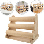 Bracelet Display Stand Multi Tier Tabletop Holder for Displays PVC Linen Wood Build, Beige Finish, Secure Platform for Collections, Versatile Use on Cases