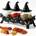 Vintage Witch Hat Spice Jars Set, Gothic Apothecary Glass Seasoning Containers