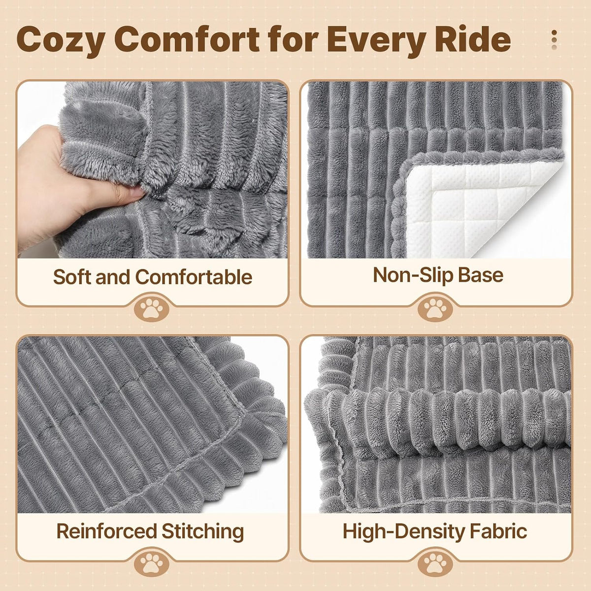 Dog Car Seat Cushion, Extra-Thick Non-Slip Backseat Mat, Gray