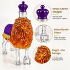 Lion Whiskey Decanter, 12 oz Royal Animal Glass Liquor Bottle with Crown