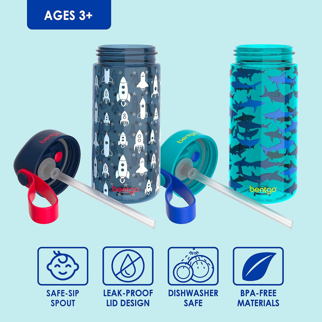 Kids Water Bottle 2-Pack, Replacement Straws Set