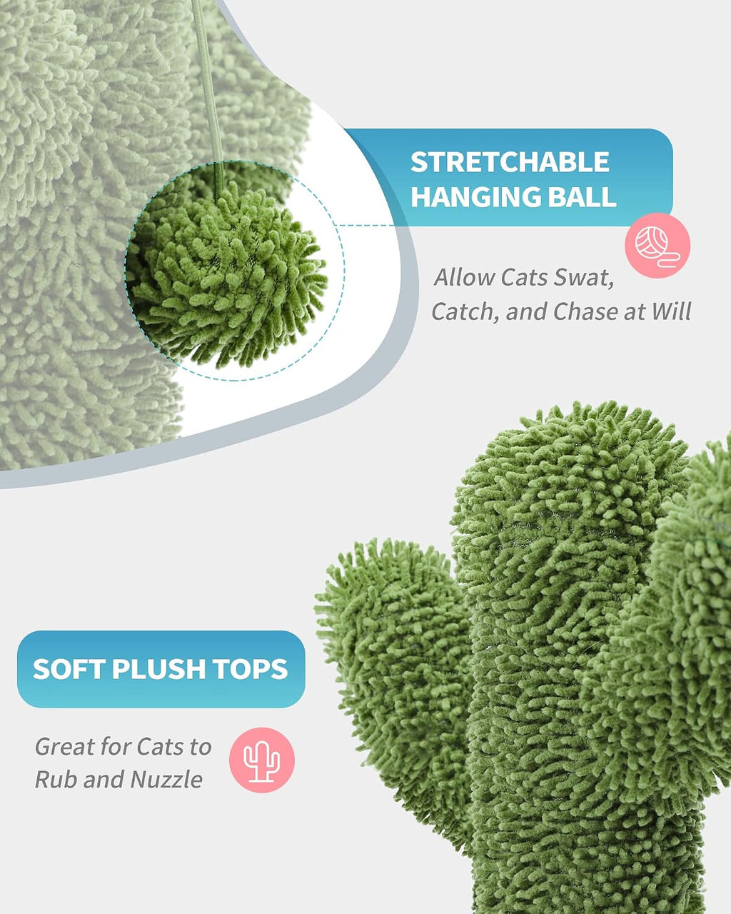 Made4Pets Cactus Cat Scratching Post, 25.6" with Plush Ball