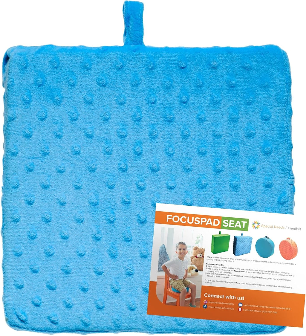 Special Needs Essentials FocusPad Vibrating Sensory Seat Cushion - Wiggle Seat & Foot Fidget for Kids and Adults with ADHD or Autism, Classroom & Home | Blue Textured Square