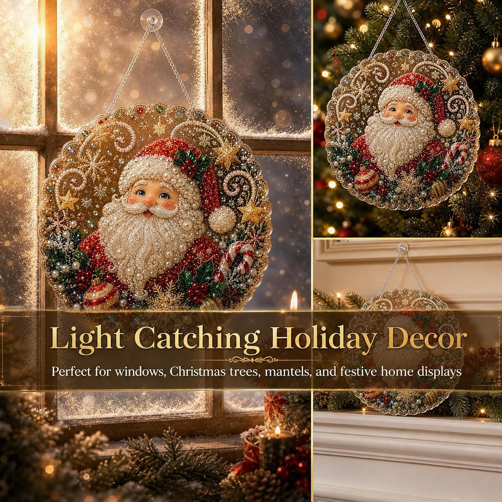 Pearl Diamond Art Kit 3D Beads Suncatcher Window Wall Decor (#A 8in) Enjoy A Creative Holiday Activity With A Christmas Craft Kit For Wall, Window And Seasonal Decoration