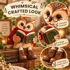Reading Owl Figurine with Book, Glasses and Dangling Legs Shelf Decor (Red)