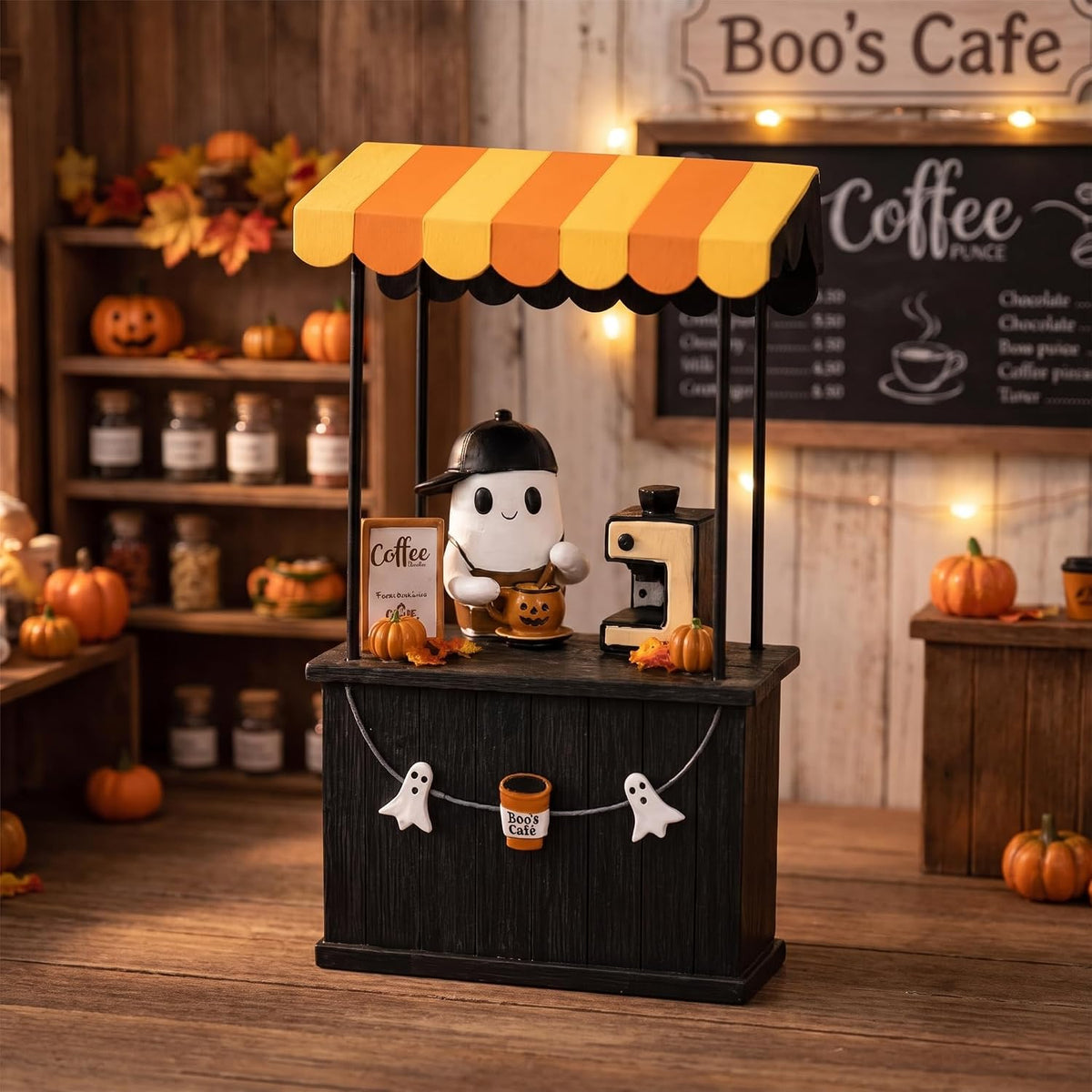 Halloween Ghost Coffee Cart Figurine, Cute Spooky Tabletop Decor