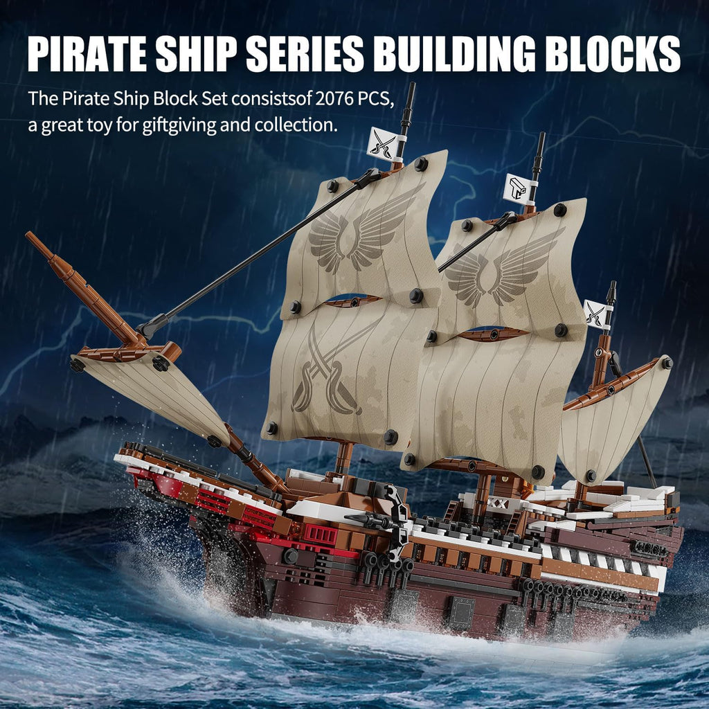 Pirate Ship Building Set with LED Lights, 2076 PCS Ship Model