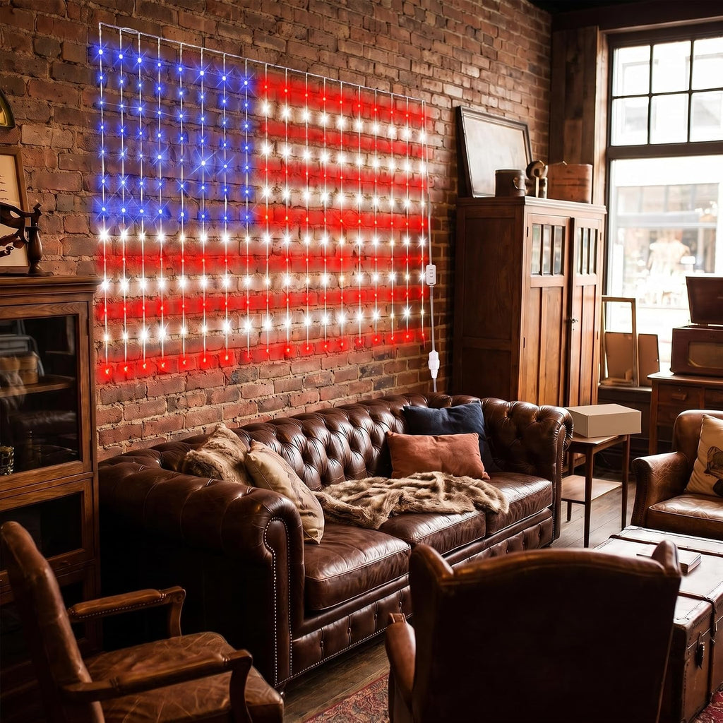 American Flag Lights 5.9x4.3FT Outdoor LED Net Light Decorations for Patio