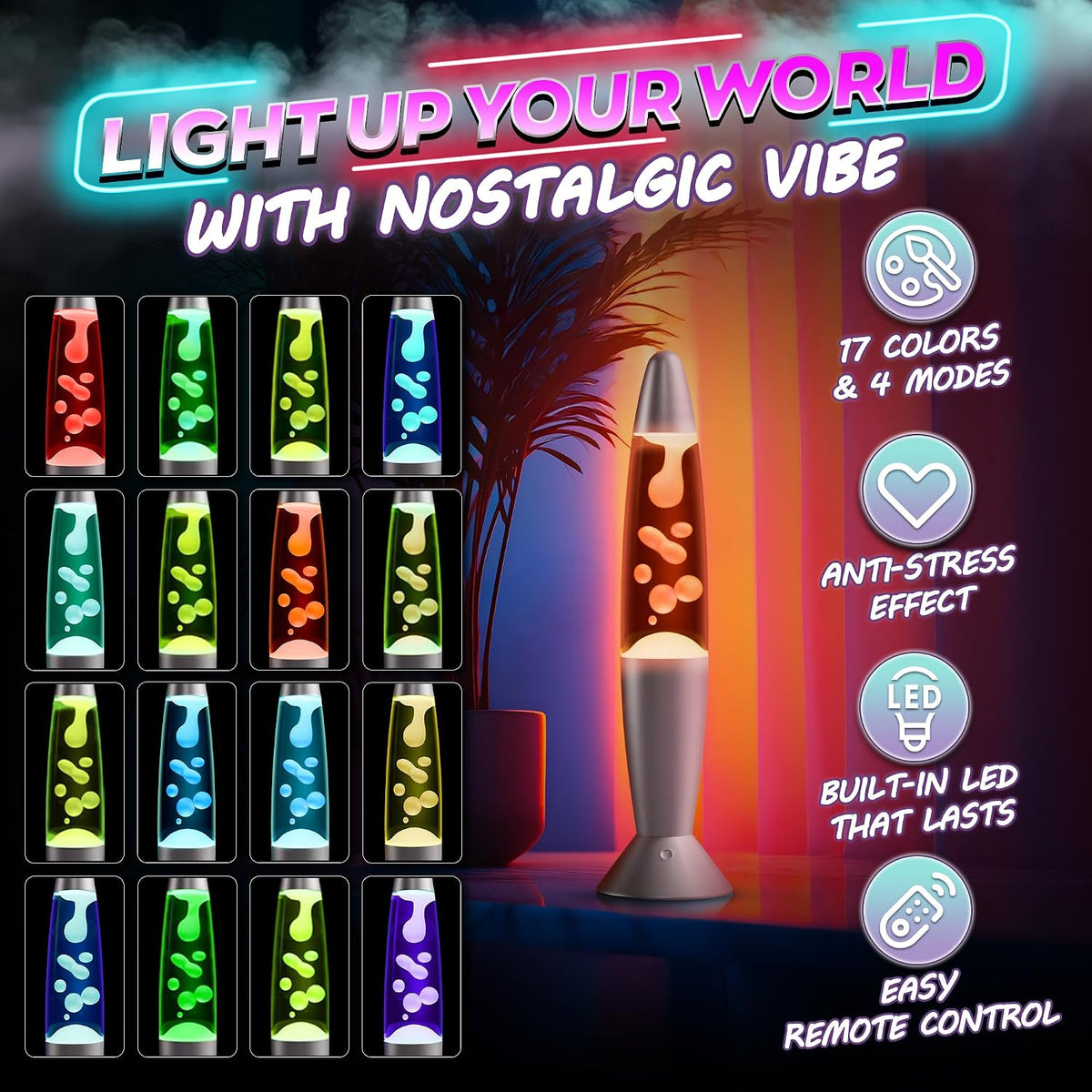 13.5 in Liquid Motion Mood Lamp, 17-Color LED Light, 4 Modes, Remote