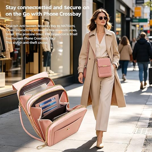 Touchscreen Phone Crossbody Bag, Anti Theft Leather Purse for Women, Compact Touchscreen Crossbody Wallet