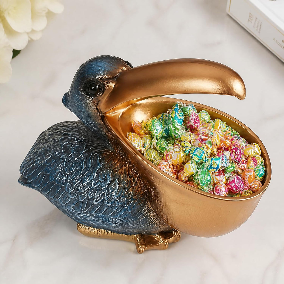 Pelican Candy Dish Statue with Key Holder Bowl, Cute Resin Bird Decor