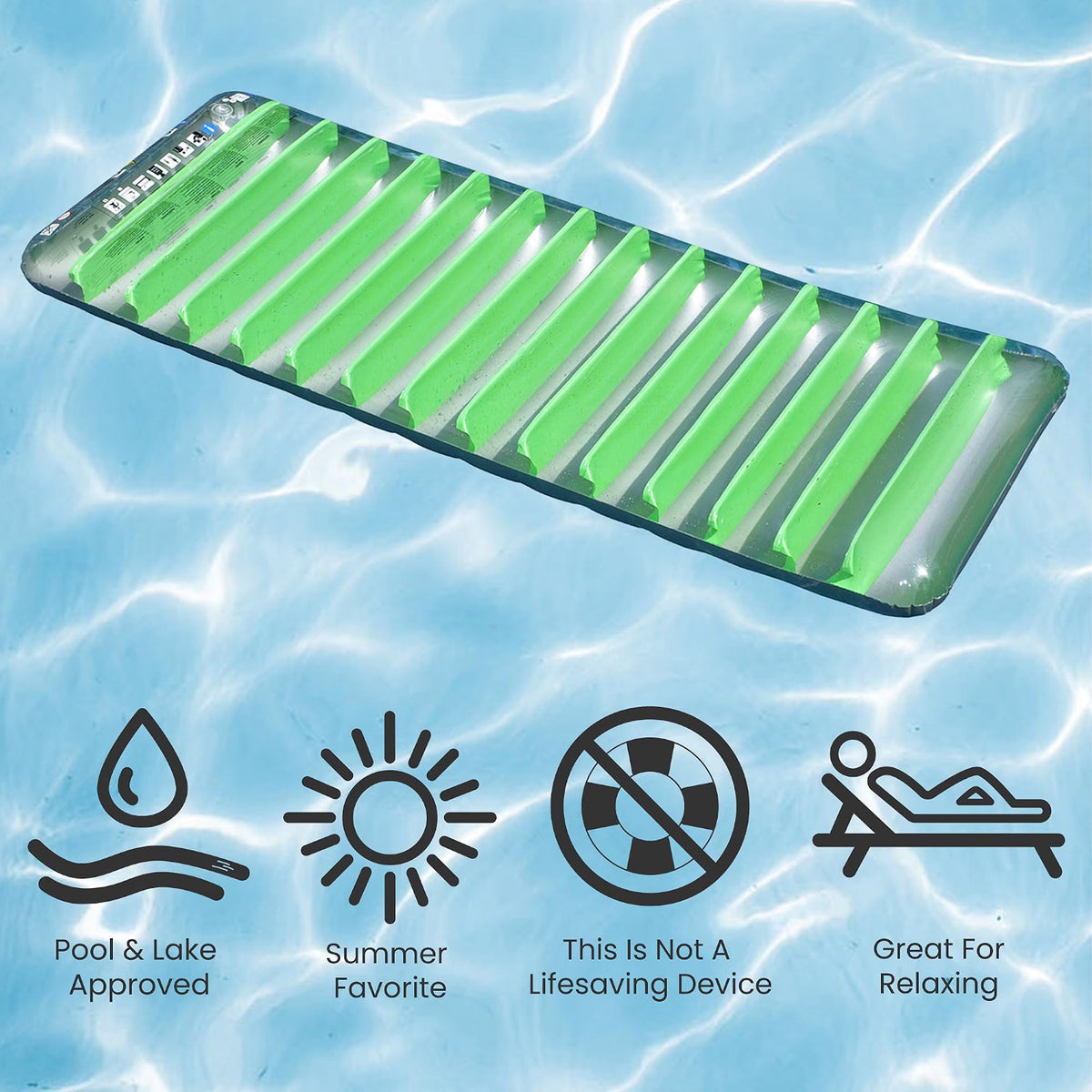 76" Green and Gray Inflatable Sun Tanning Swimming Pool Mattress Raft
