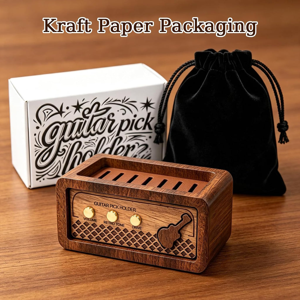 Sapele Wood Guitar Pick Holder, Guitar Pick Box for Pick Storage & Display