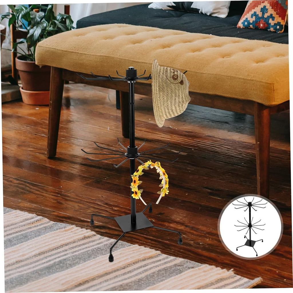 Rotating Jewelry Display Stand Double Tier Iron Rack Black Lightweight Rotating Design, Stable Structure, for Necklaces, Earrings, Bracelets, Organized Storage