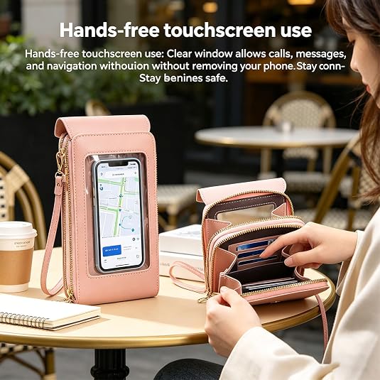 Touchscreen Phone Crossbody Bag, Anti Theft Leather Purse for Women, Compact Touchscreen Crossbody Wallet