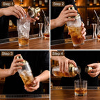 14 oz Clear Glass Cocktail Shaker with Gold Lid, Bartender Kit Cobbler Mixer with Built-In Strainer, Leak-Proof Clear Martini Shaker for Single-Serve Drinks
