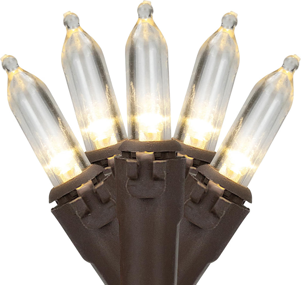 LED Mini Christmas Lights - Warm White - 33' Brown Wire - 100ct