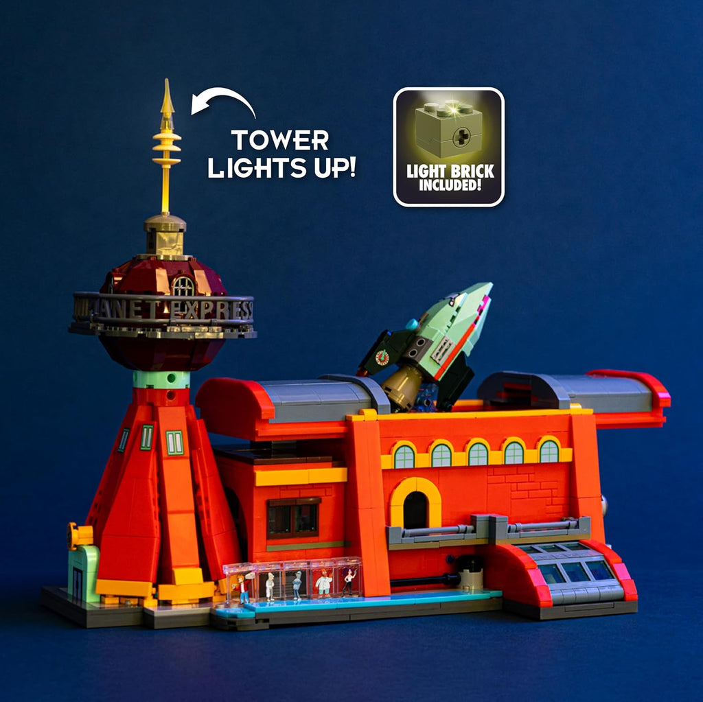 Futurama Planet Express Headquarters Building Set, 1,135-Piece Model with Light-Up Tower