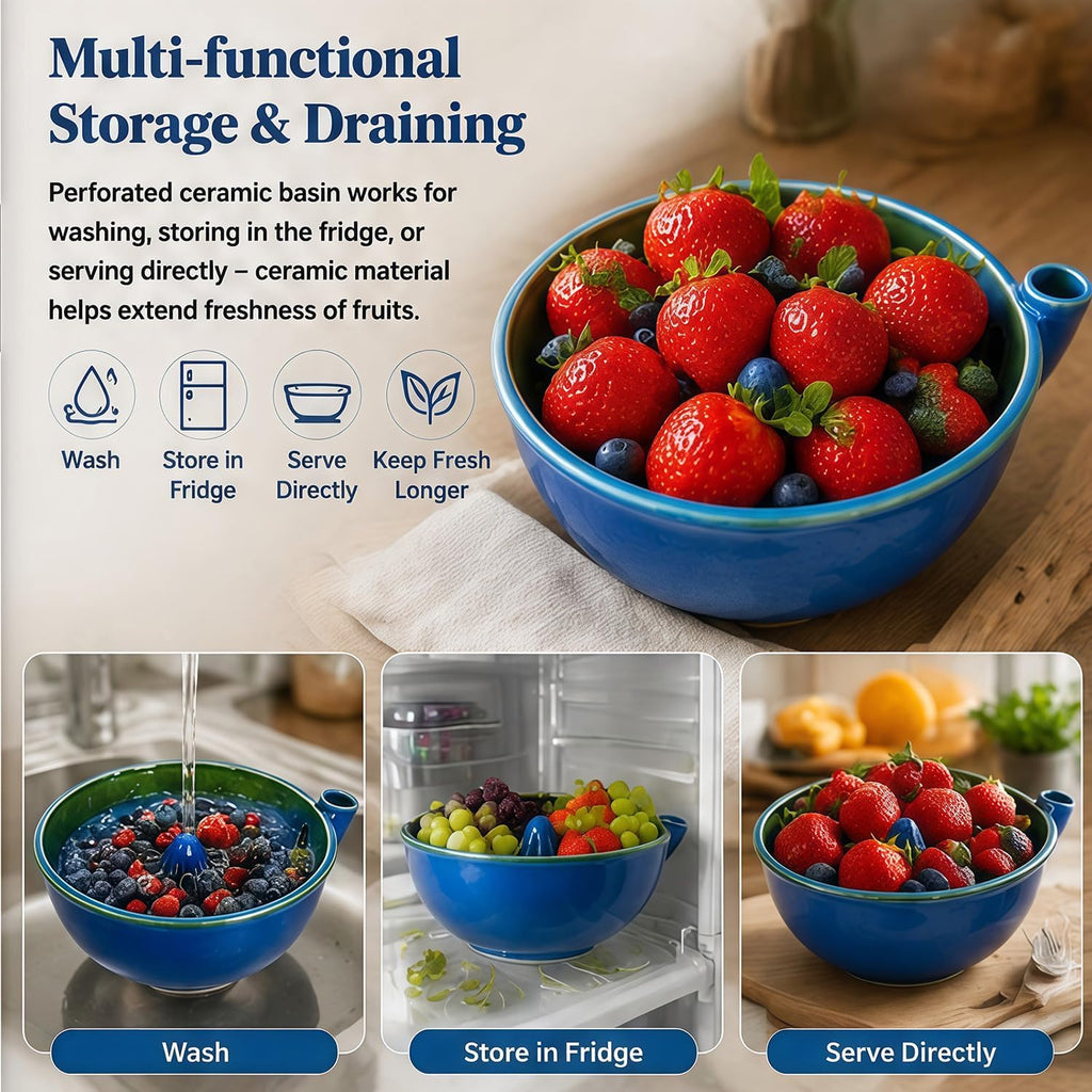 Berry Washing Bowl – Handcrafted Ceramic Berry Washer，B