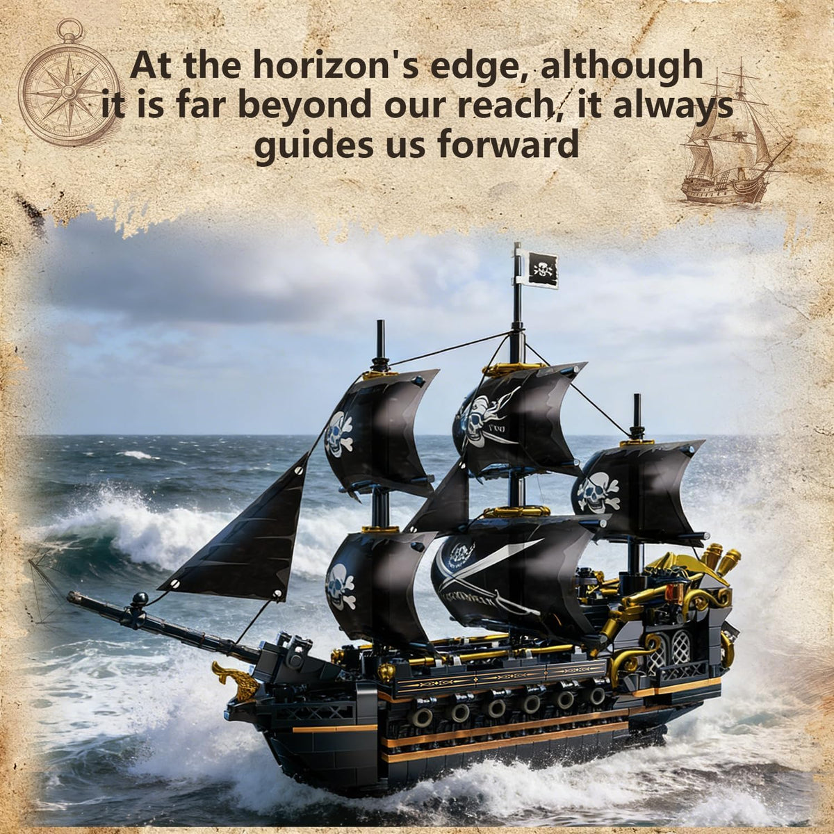 Pirate Ship Building Blocks, 3-Mast Classic Sailing Ship Model, 801 Pieces