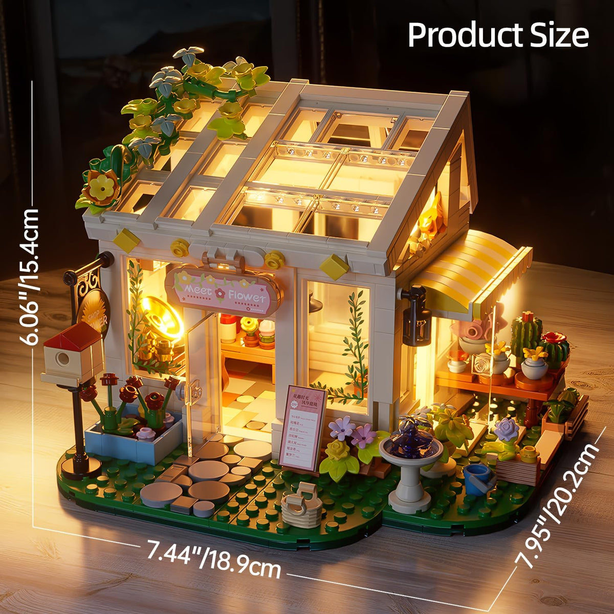 Flower House Building Blocks, Botanical Greenhouse Set with LED Light, 832 Pieces